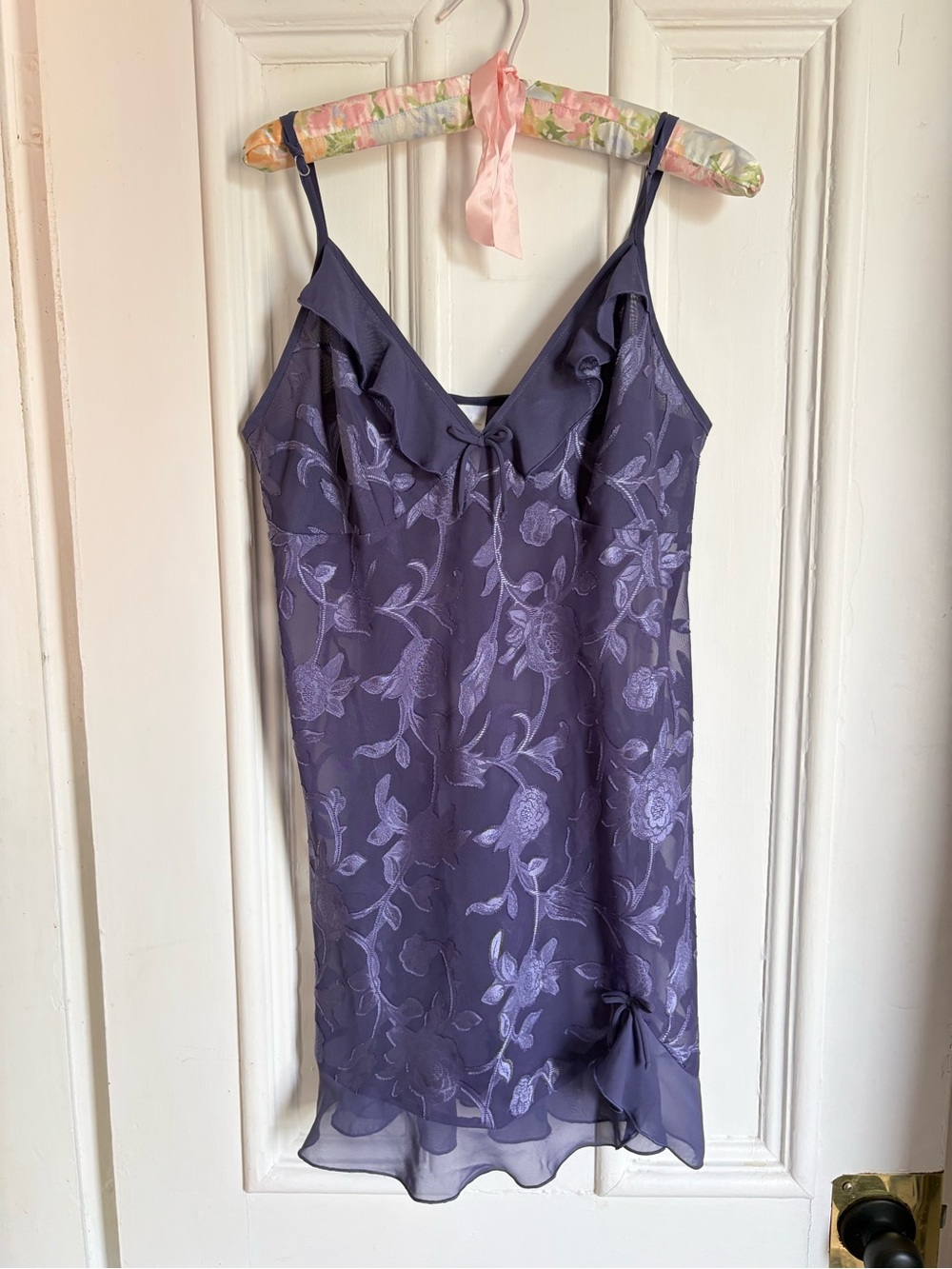Vintage y2k Purple Floral Slip Dress with Ruffle Details